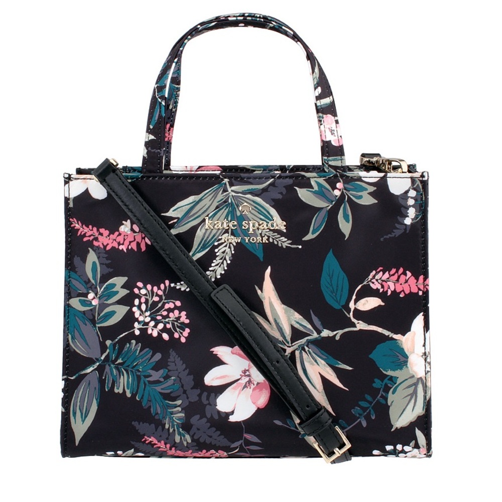 kate spade NWT black multi watson lane botanical sam cross-body satchel purse